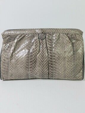 Palizzio Gray Taupe Snakeskin Vintage Clutch Shoulder Bag